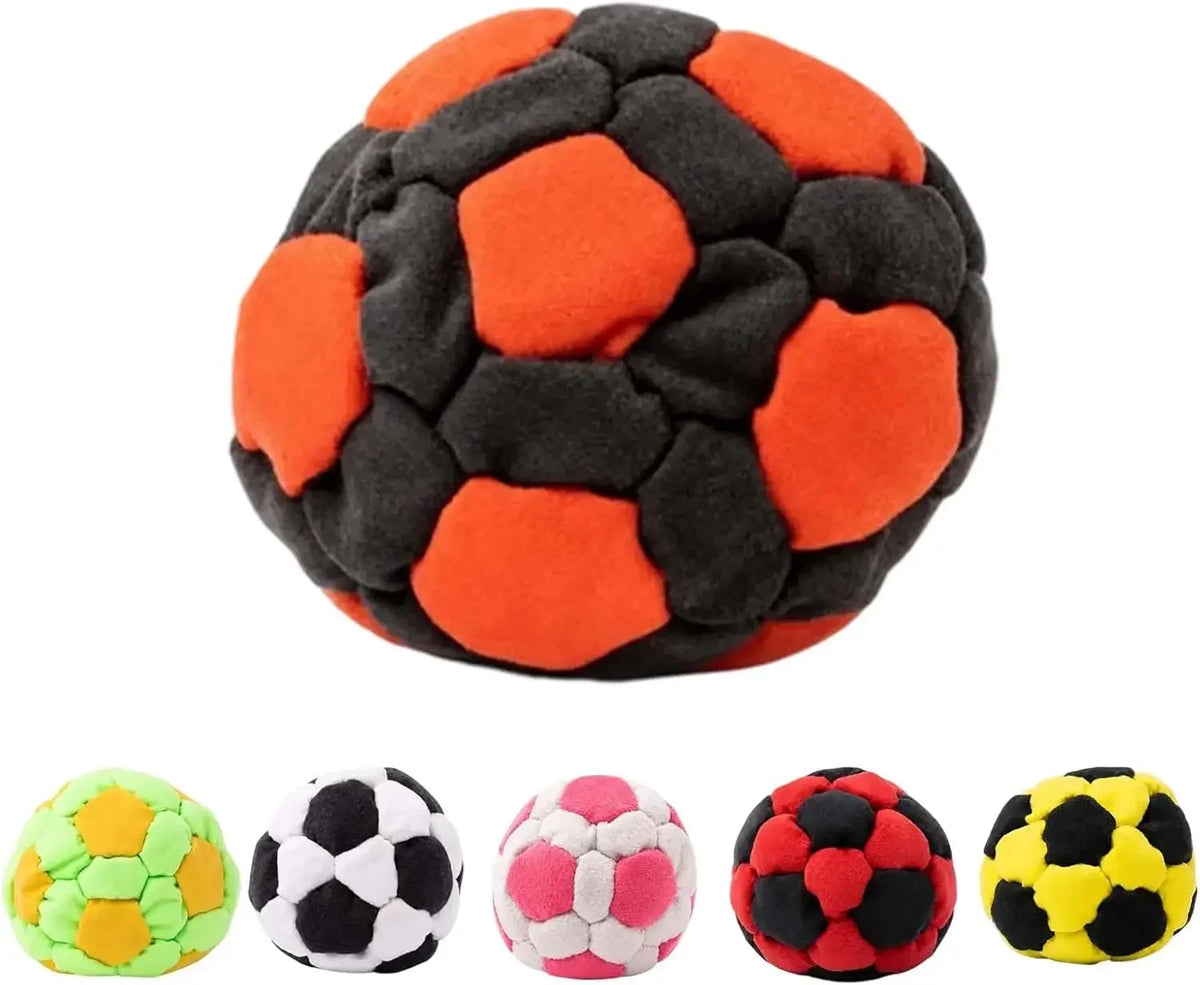 Orange and black soccer footbag with examples of the other available colors